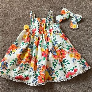 Shabby Chic Floral Kids Dress with Bow - Multicolor